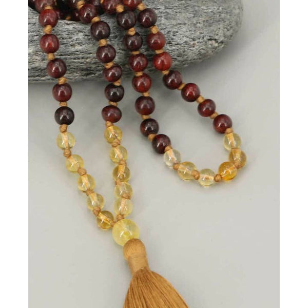 Mala Bead Necklace - Rosewood and Citrine